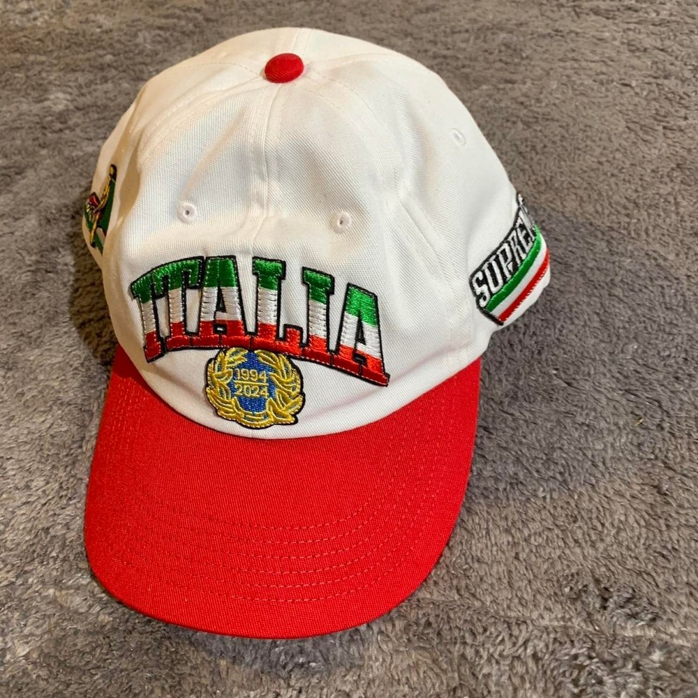 Supreme Italia 6-Panel Hat White Red Embroidered Cap Mens